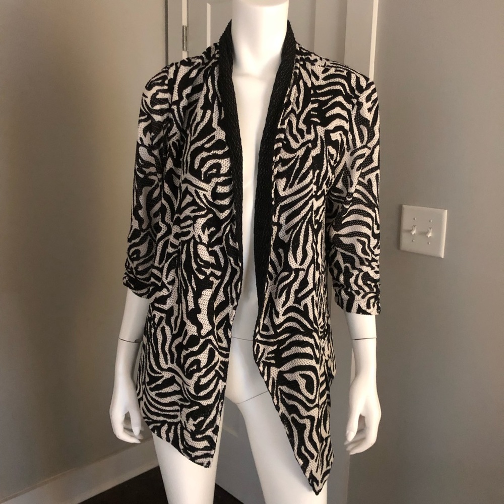 Zebra Print Jacket M Waterfall 3/4 Sleeve